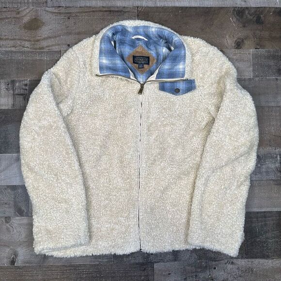 Pendleton Women’s Size Large Jacket Cream Sherpa Zip Up Fleece Fuzzy Shearling - Picture 1 of 9
